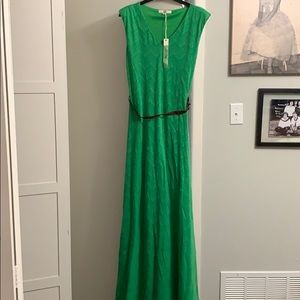 Green belted maxi dress with chevron stitching